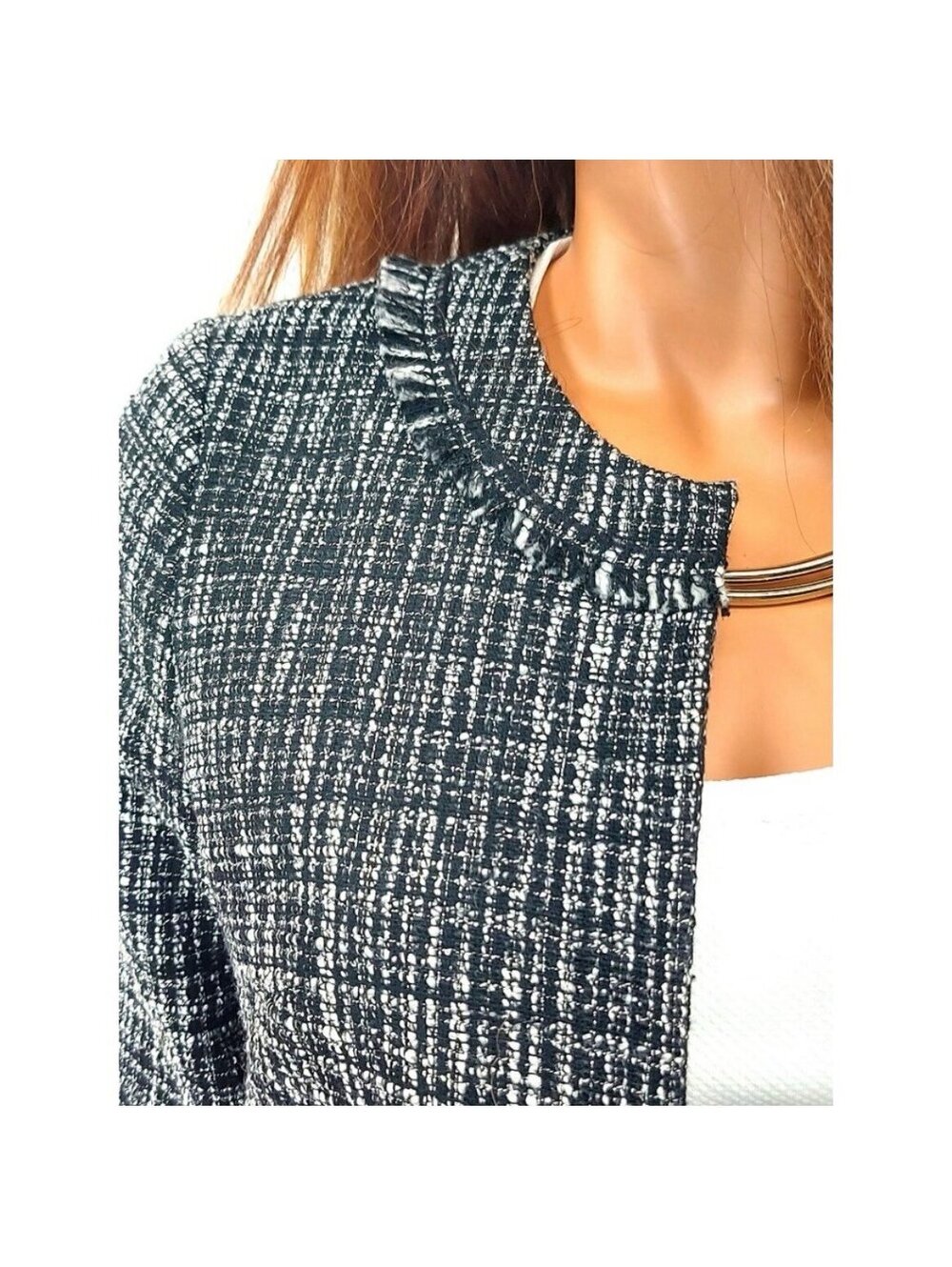 Karl Lagerfeld Cropped Tweed Jacked Size M - Picture 2 of 7